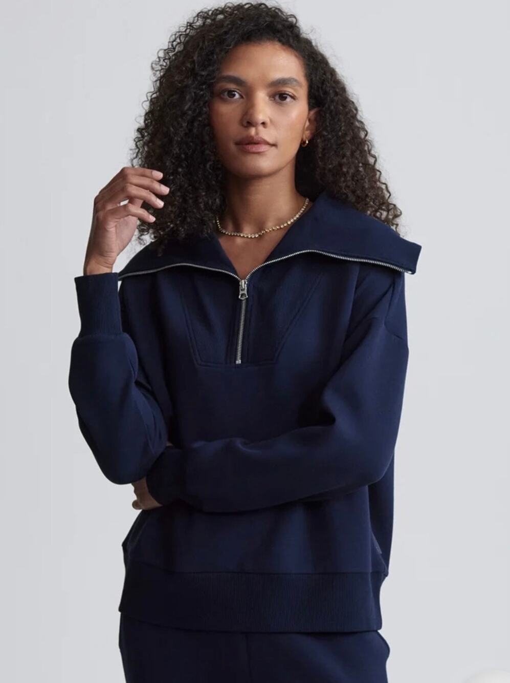 Varley Double Soft Catherine Half Zip Sweatshirt Navy Athleisure Women Large